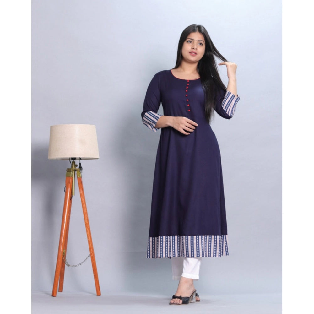 Women's Casual Viscose Rayon 3-4th Sleeve Kurti (Navy Blue) - GillKart