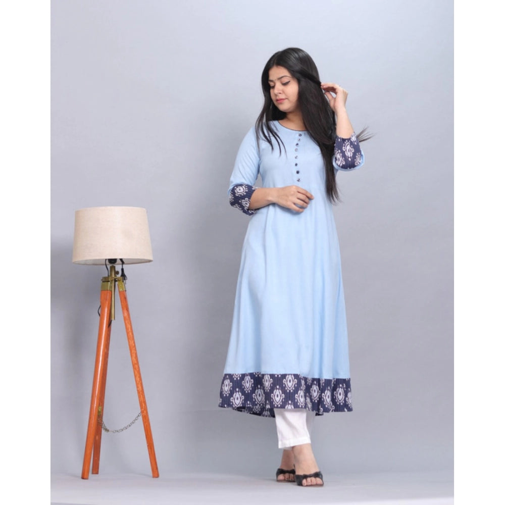 Women's Casual Viscose Rayon 3-4th Sleeve Kurti (Light Blue) - GillKart