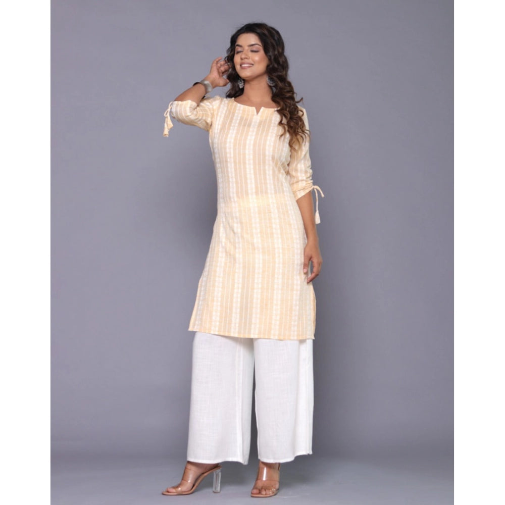 Women's Casual Cotton Blend 3-4th Sleeve Straight Kurti (Yellow) - GillKart