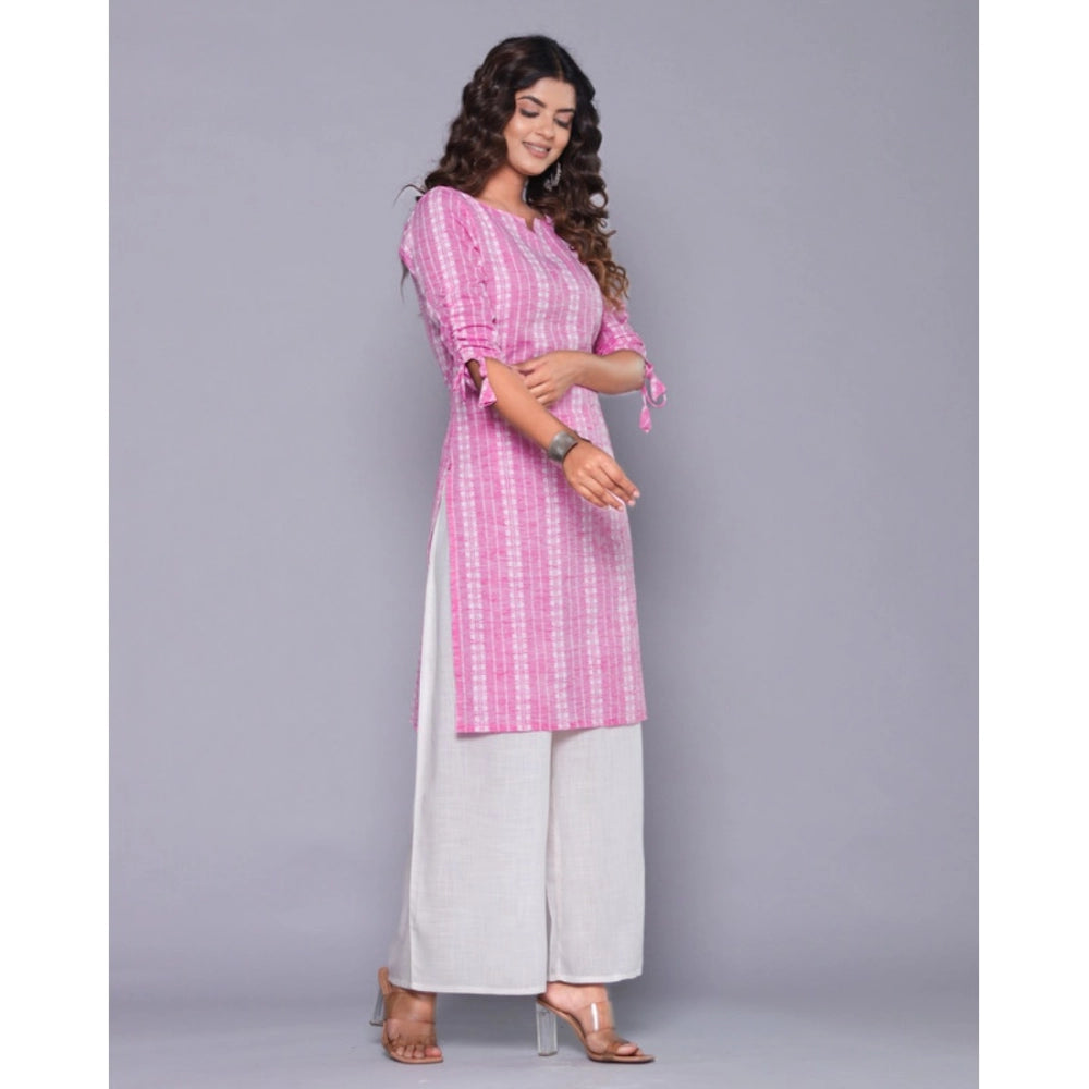 Women's Casual Cotton Blend 3-4th Sleeve Straight Kurti (Pink) - GillKart