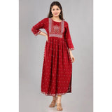 Women's Casual Viscose Rayon 3-4th Sleeve Nayra Cut Kurti (Red) - GillKart