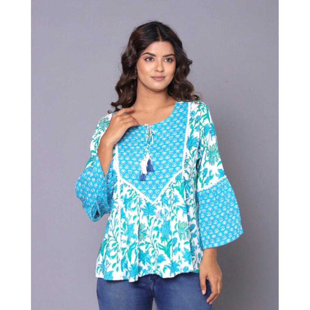 Women's Casual Rayon 3-4th Sleeve Top (Blue) - GillKart