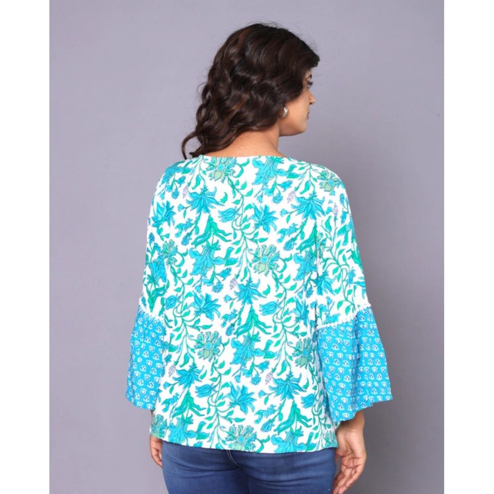 Women's Casual Rayon 3-4th Sleeve Top (Blue) - GillKart