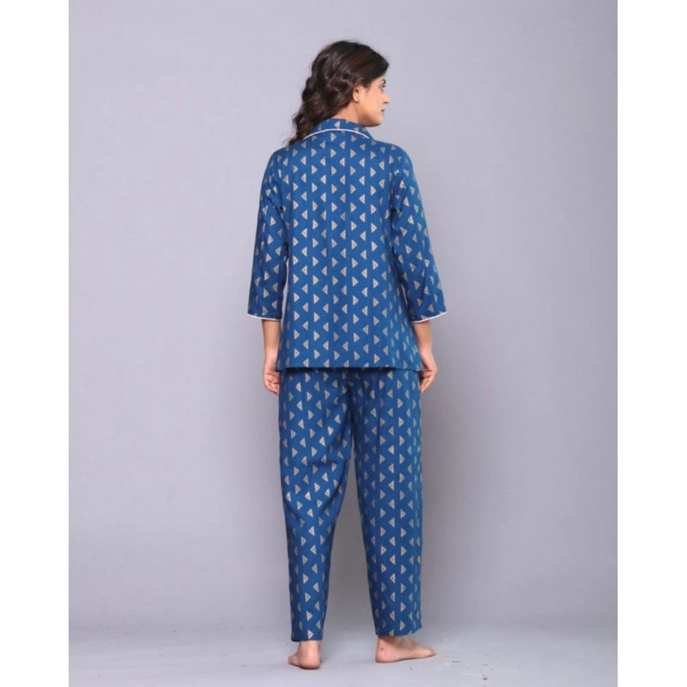 Women's Casual Rayon 3-4th Sleeve Night Suit Set (Blue) - GillKart