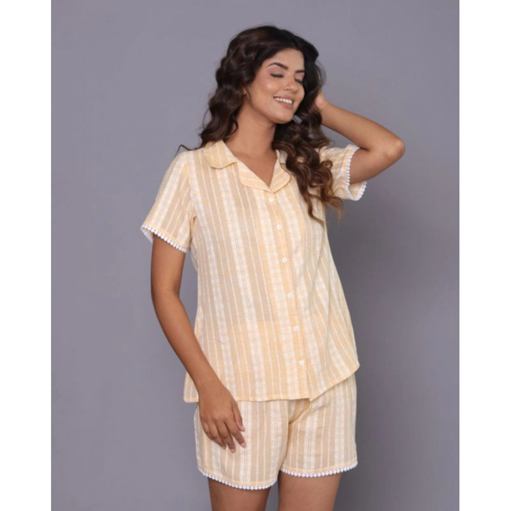 Women's Casual Cotton Short Sleeve Short Night Suit Set (Yellow) - GillKart