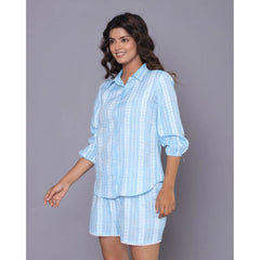 Women's Casual Cotton Short Sleeve Short Night Suit Set (Aqua) - GillKart