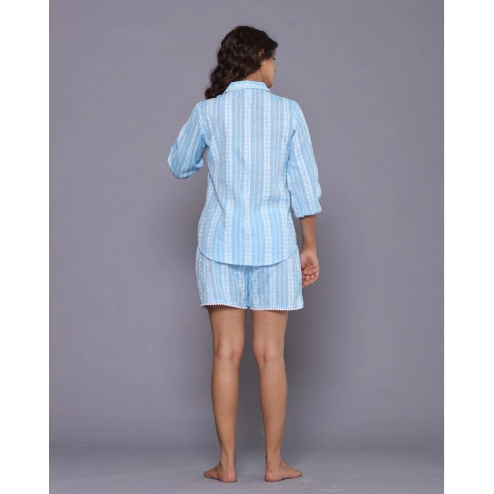 Women's Casual Cotton Short Sleeve Short Night Suit Set (Aqua) - GillKart