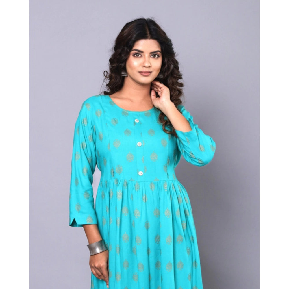 Women's Casual Viscose Rayon 3-4th Sleeve Maternity Kurti (Aqua Blue) - GillKart