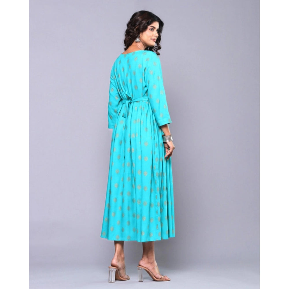 Women's Casual Viscose Rayon 3-4th Sleeve Maternity Kurti (Aqua Blue) - GillKart