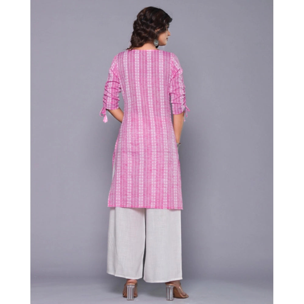 Women's Casual Cotton Blend 3-4th Sleeve Straight Kurti (Pink) - GillKart