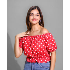 Women's Casual Rayon Short Sleeve Top (Red) - GillKart