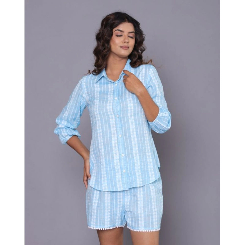 Women's Casual Cotton Short Sleeve Short Night Suit Set (Aqua) - GillKart