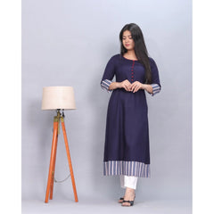 Women's Casual Viscose Rayon 3-4th Sleeve Kurti (Navy Blue) - GillKart