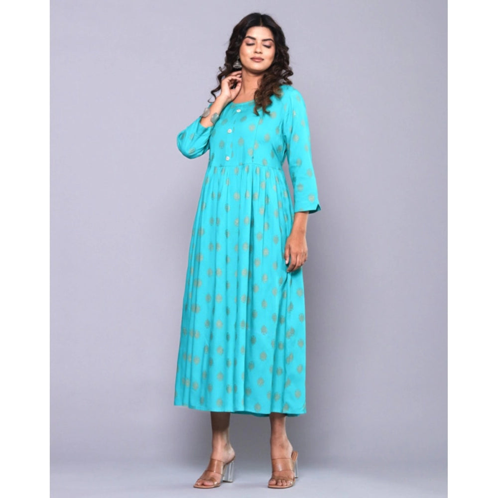 Women's Casual Viscose Rayon 3-4th Sleeve Maternity Kurti (Aqua Blue) - GillKart