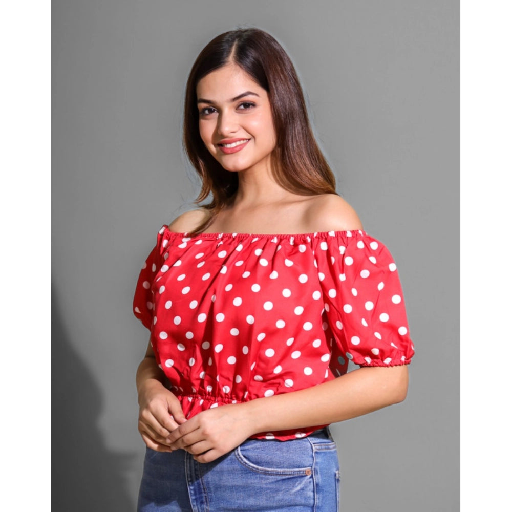 Women's Casual Rayon Short Sleeve Top (Red) - GillKart