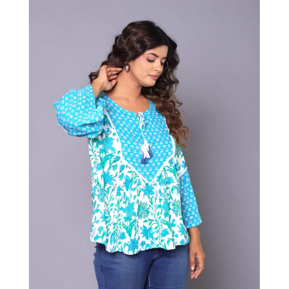 Women's Casual Rayon 3-4th Sleeve Top (Blue) - GillKart