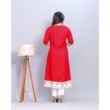 Women's Casual Viscose Rayon 3-4th Sleeve Kurti (Red) - GillKart