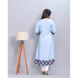 Women's Casual Viscose Rayon 3-4th Sleeve Kurti (Light Blue) - GillKart