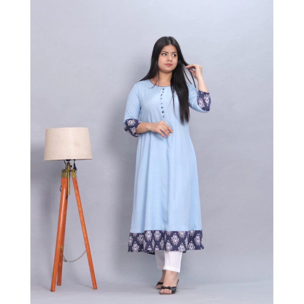 Women's Casual Viscose Rayon 3-4th Sleeve Kurti (Light Blue) - GillKart