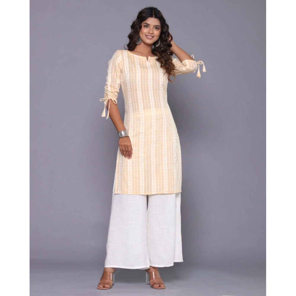 Women's Casual Cotton Blend 3-4th Sleeve Straight Kurti (Yellow) - GillKart