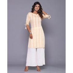 Women's Casual Cotton Blend 3-4th Sleeve Straight Kurti (Yellow) - GillKart