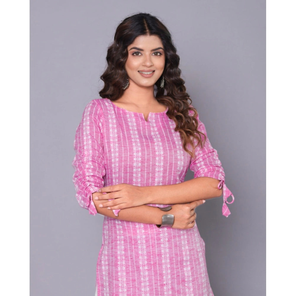 Women's Casual Cotton Blend 3-4th Sleeve Straight Kurti (Pink) - GillKart