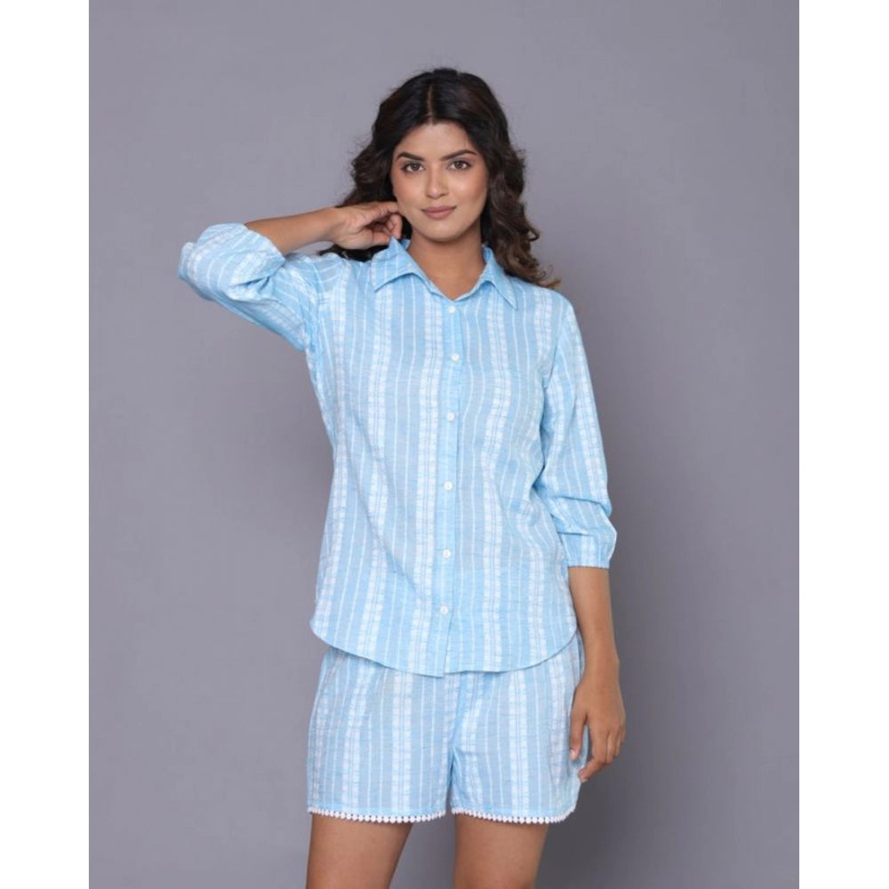 Women's Casual Cotton Short Sleeve Short Night Suit Set (Aqua) - GillKart