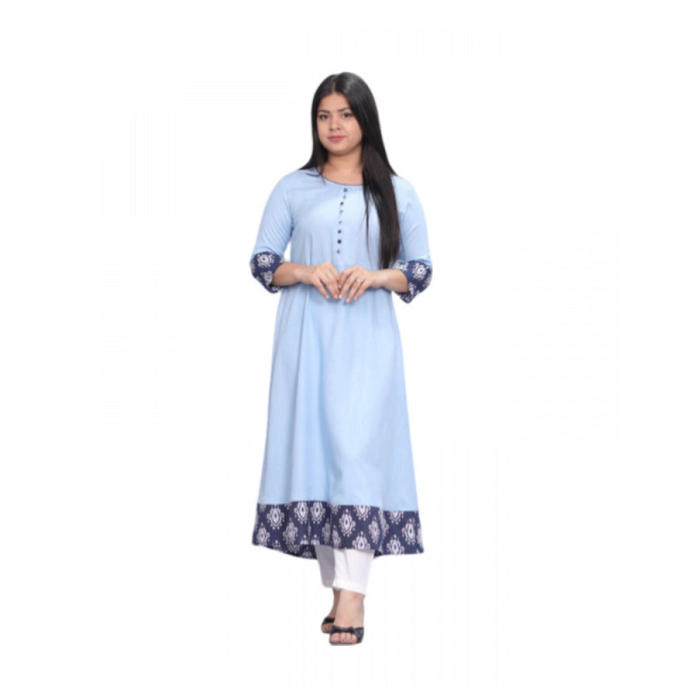 Women's Casual Viscose Rayon 3-4th Sleeve Kurti (Light Blue) - GillKart