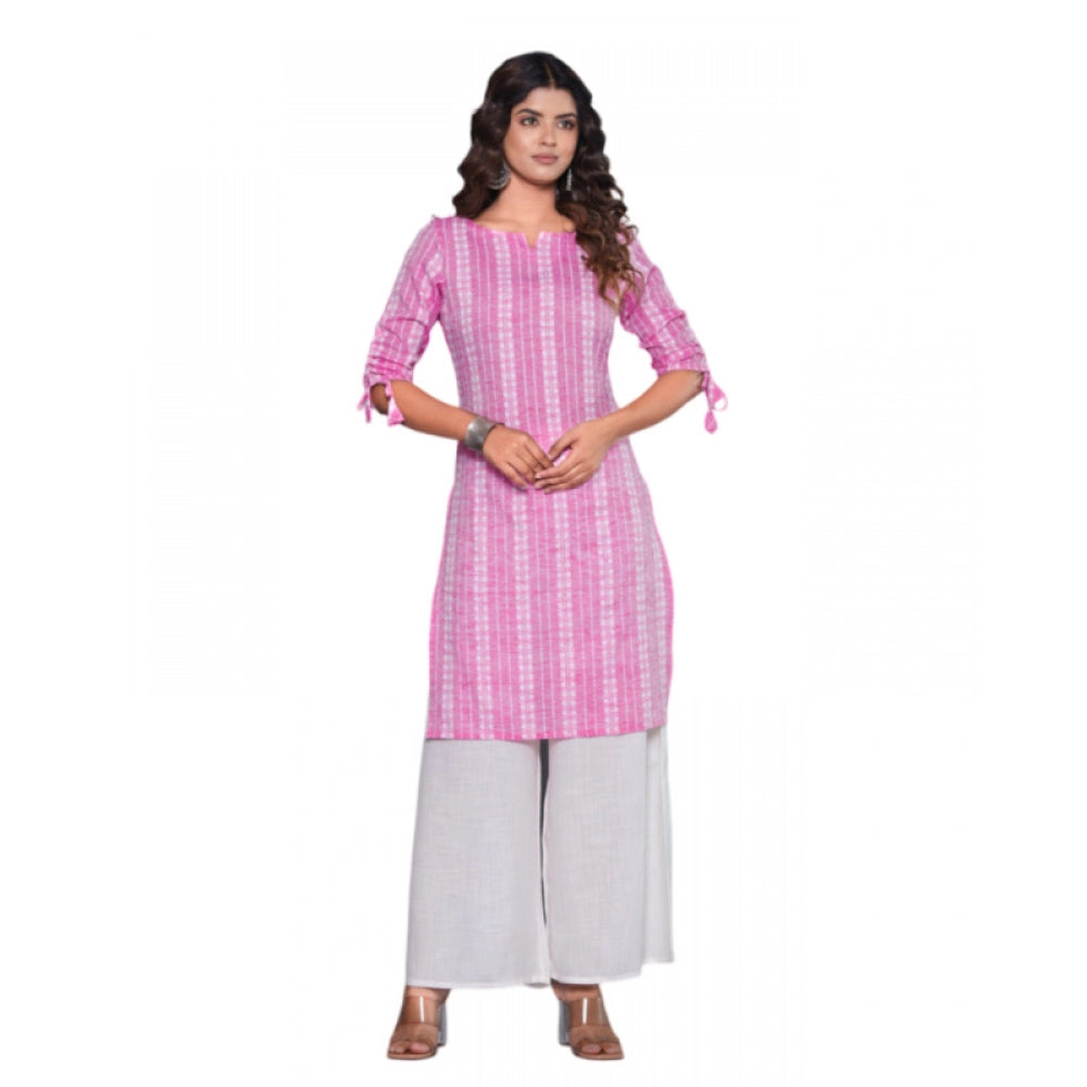 Women's Casual Cotton Blend 3-4th Sleeve Straight Kurti (Pink) - GillKart