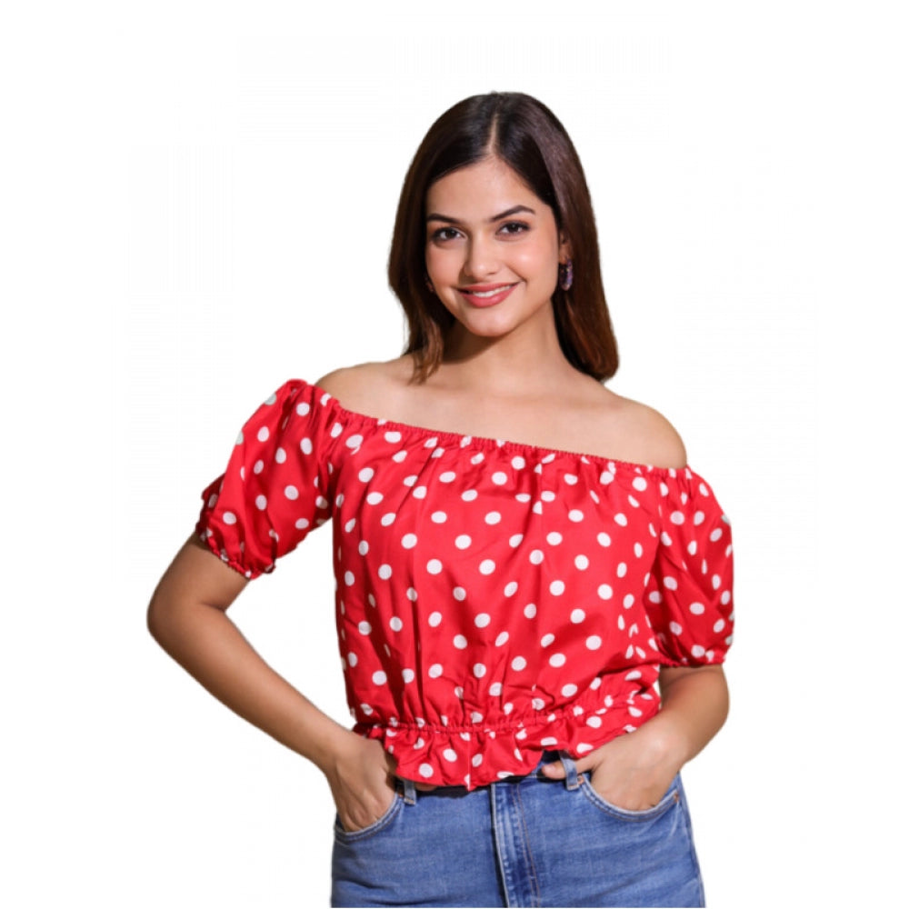 Women's Casual Rayon Short Sleeve Top (Red) - GillKart