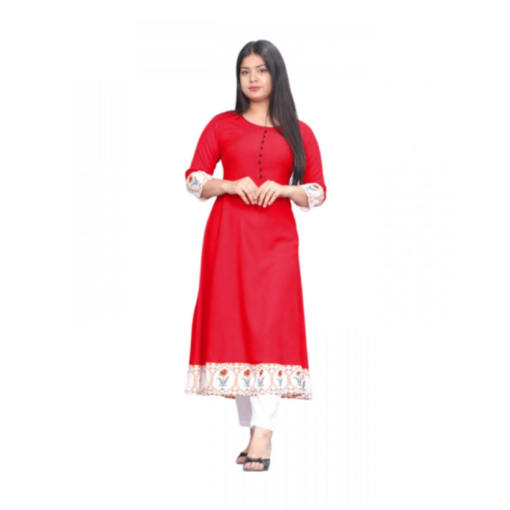 Women's Casual Viscose Rayon 3-4th Sleeve Kurti (Red) - GillKart