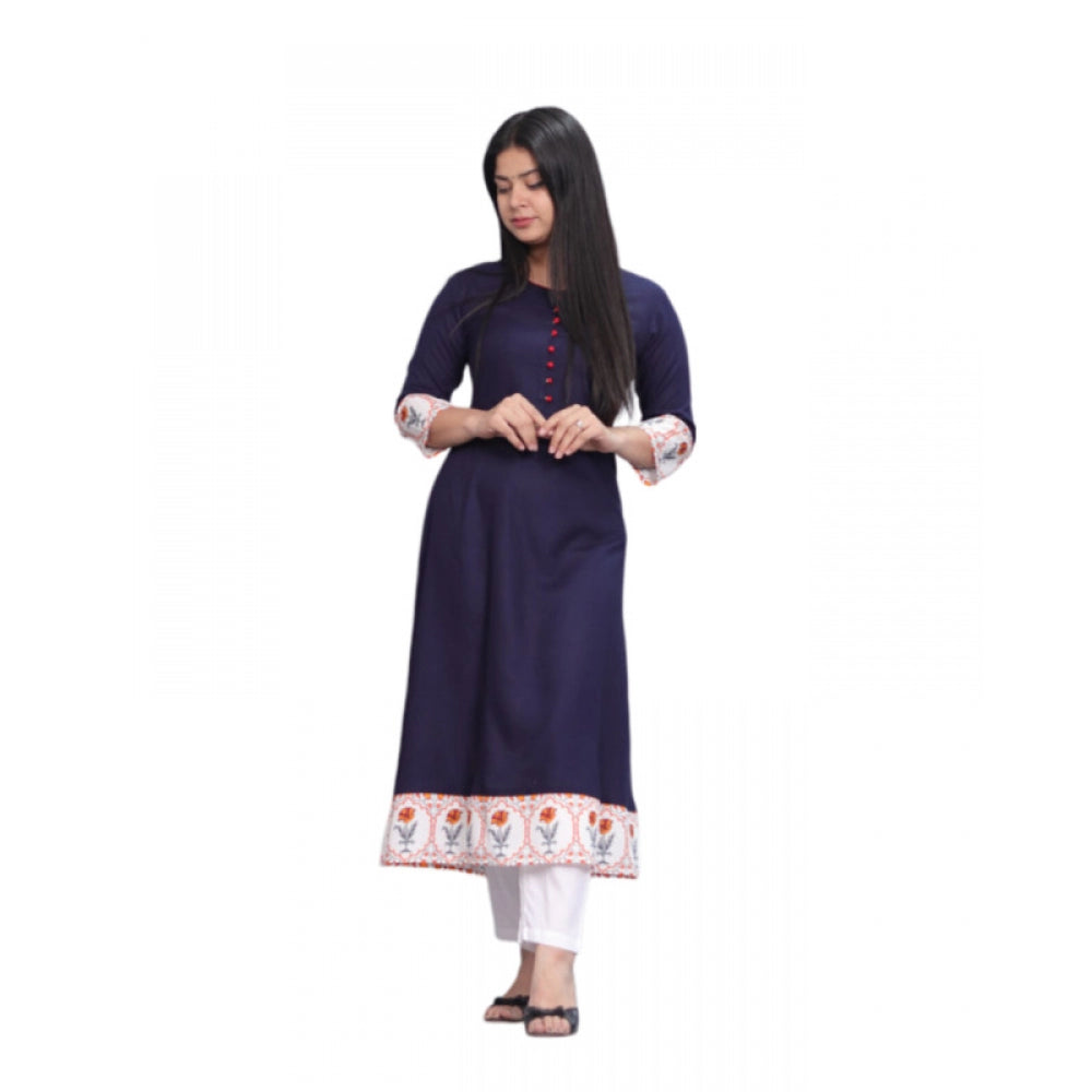 Women's Casual Viscose Rayon 3-4th Sleeve Kurti (Navy Blue) - GillKart