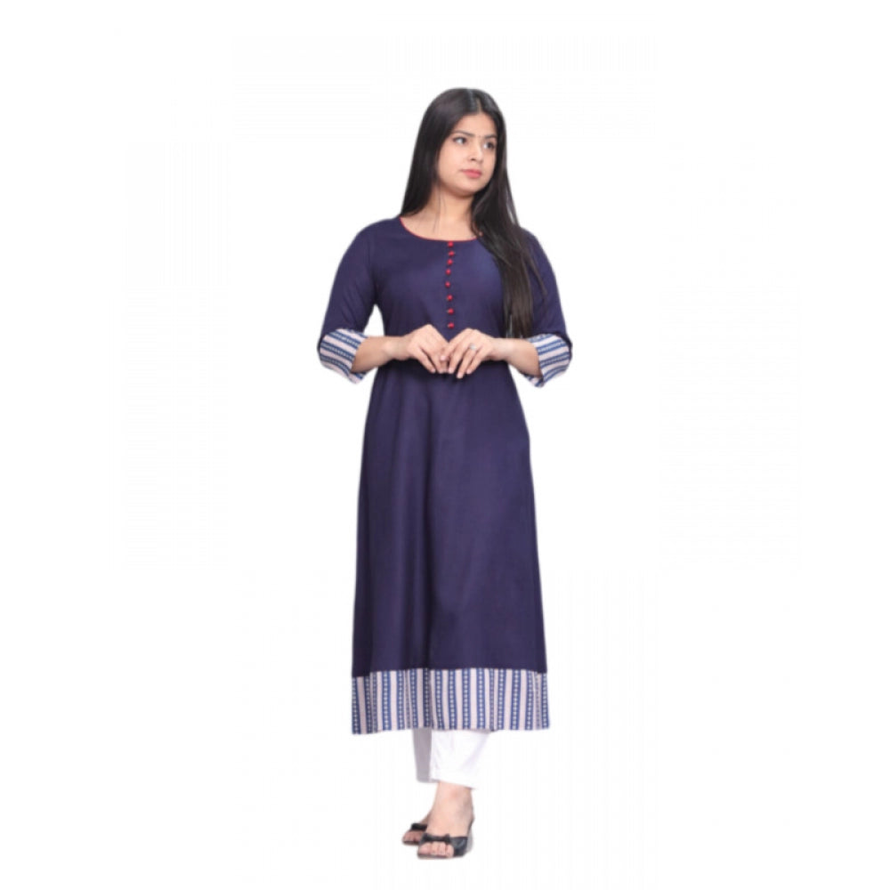 Women's Casual Viscose Rayon 3-4th Sleeve Kurti (Navy Blue) - GillKart