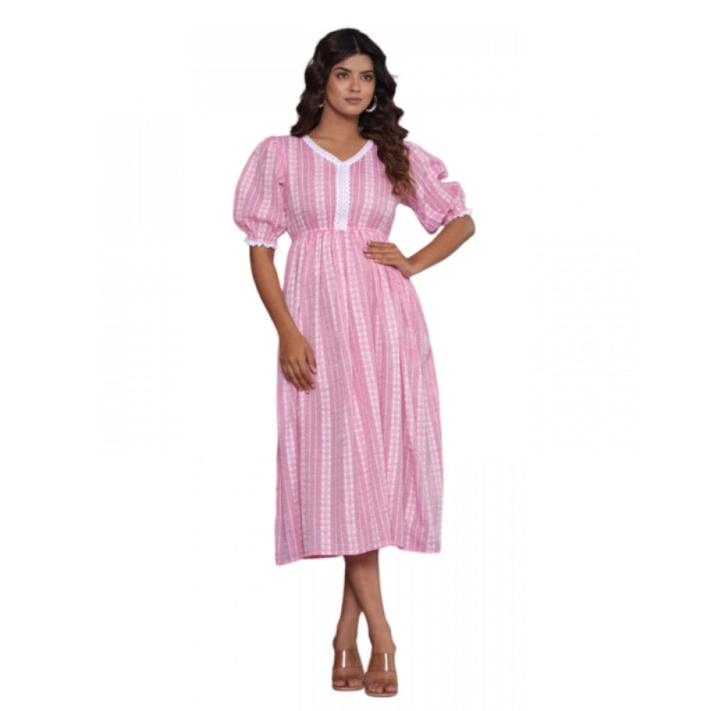 Women's Casual Cotton Blend Short Sleeve Gown (Pink) - GillKart