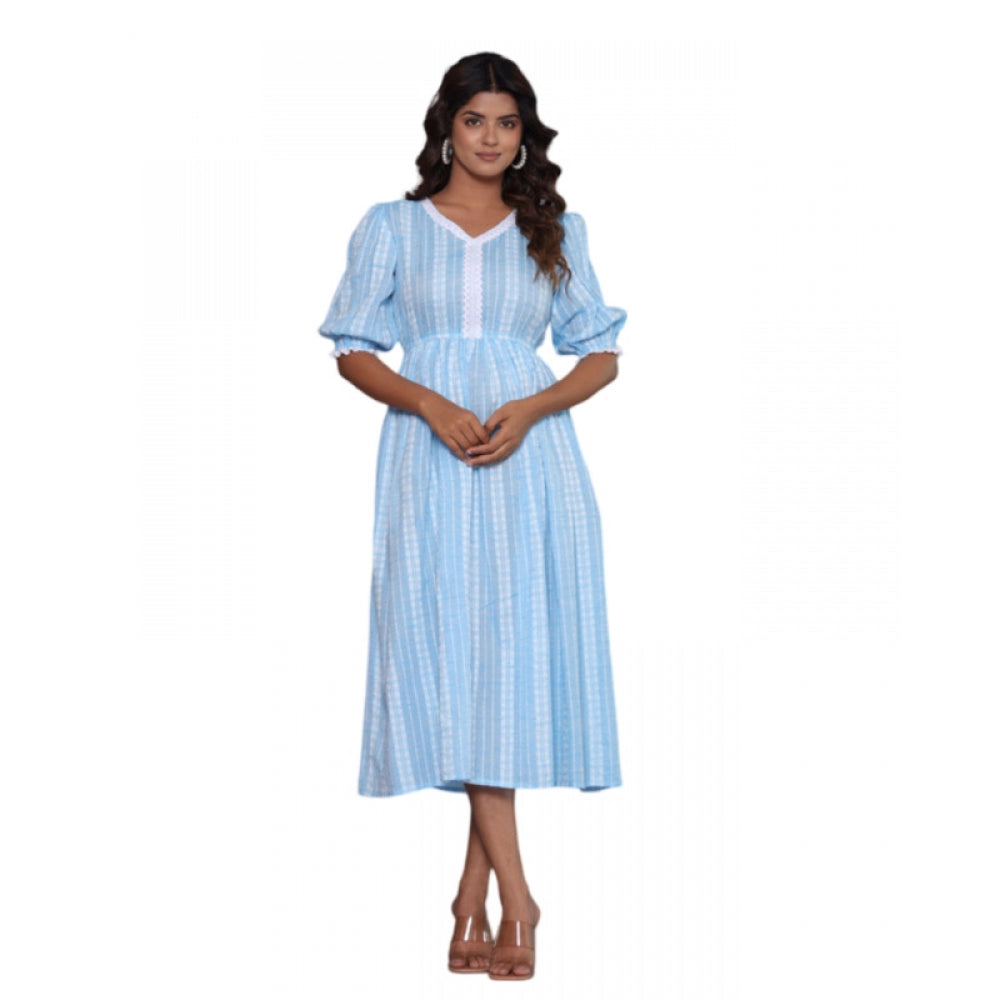 Women's Casual Cotton Blend Short Sleeve Gown (Aqua Blue) - GillKart
