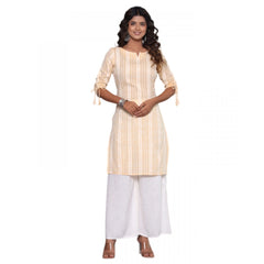 Women's Casual Cotton Blend 3-4th Sleeve Straight Kurti (Yellow) - GillKart