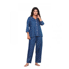 Women's Casual Rayon 3-4th Sleeve Night Suit Set (Blue) - GillKart