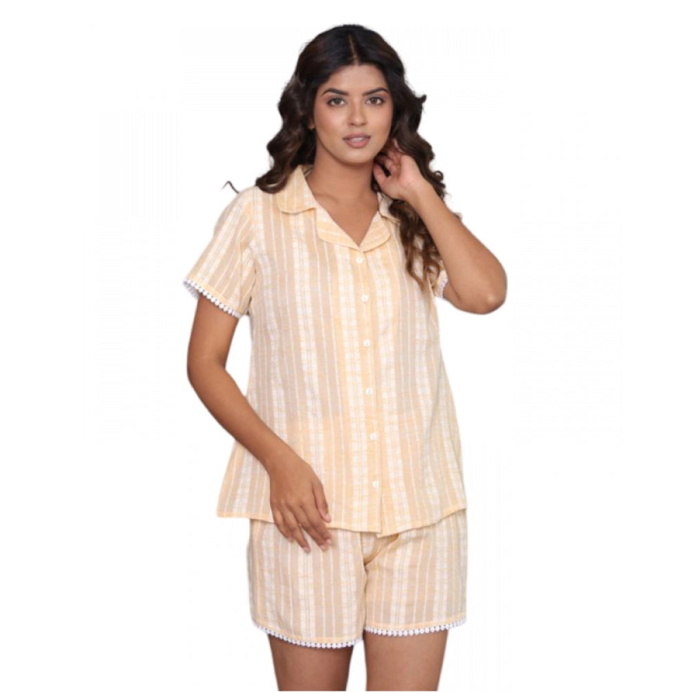 Women's Casual Cotton Short Sleeve Short Night Suit Set (Yellow) - GillKart