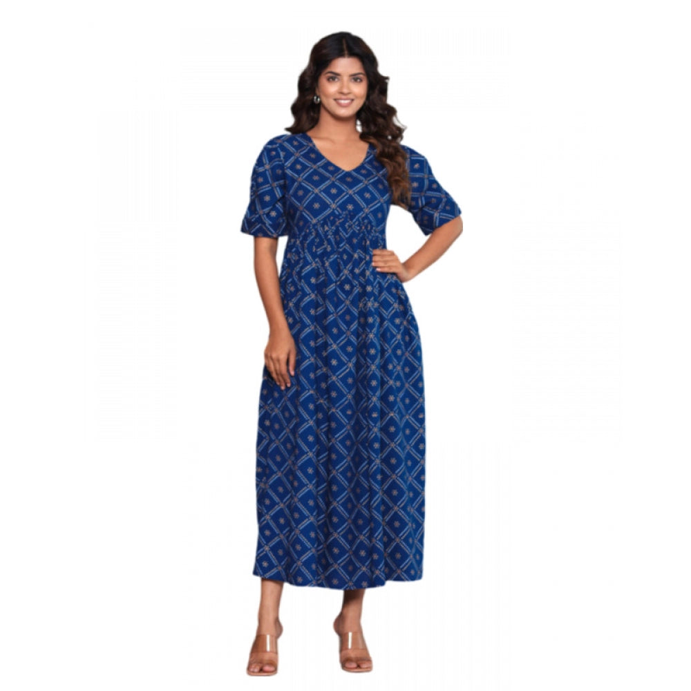 Women's Casual Viscose Rayon Half Sleeve Alia Cut Gown (Blue) - GillKart