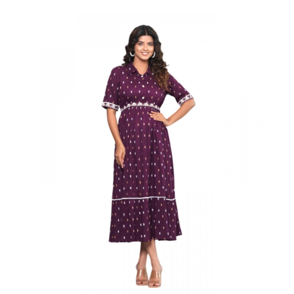 Women's Casual Viscose Rayon Half Sleeve A-line Gown (Purple) - GillKart