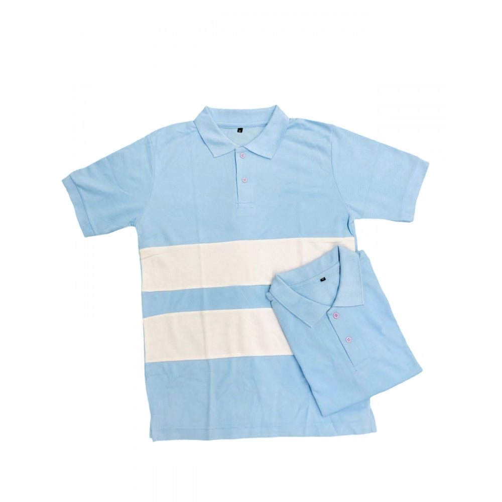 Men's Casual Short Sleeves Cotton Polo Neck T-shirt (Aqua Blue) - GillKart