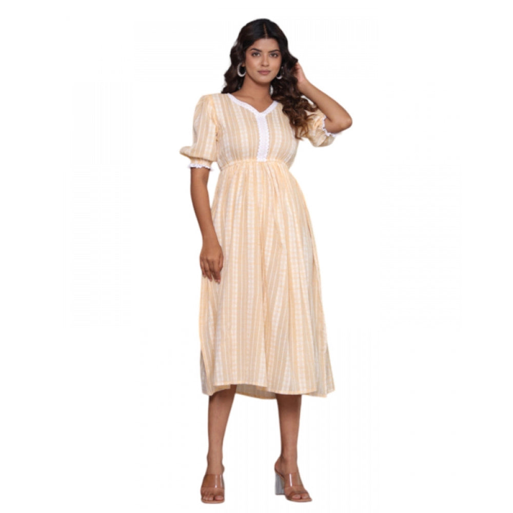 Women's Casual Cotton Blend Short Sleeve Gown (Yellow) - GillKart