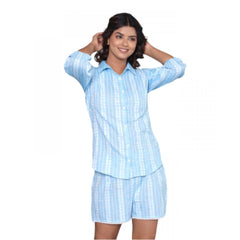 Women's Casual Cotton Short Sleeve Short Night Suit Set (Aqua) - GillKart