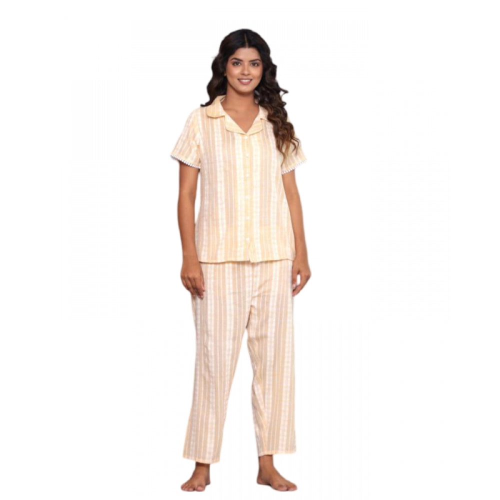 Women's Casual Cotton Short Sleeve Full Night Suit Set (Yellow) - GillKart