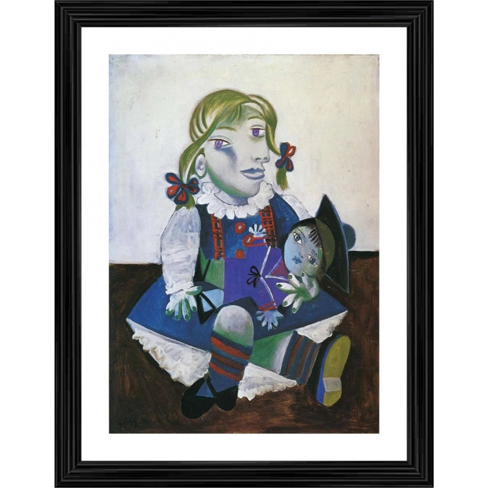 Maya with her Doll 1938 Painting With Wood Photo Frame (Multicolor) - GillKart