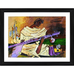 Sitar Player Painting With Wood Photo Frame (Multicolor) - GillKart