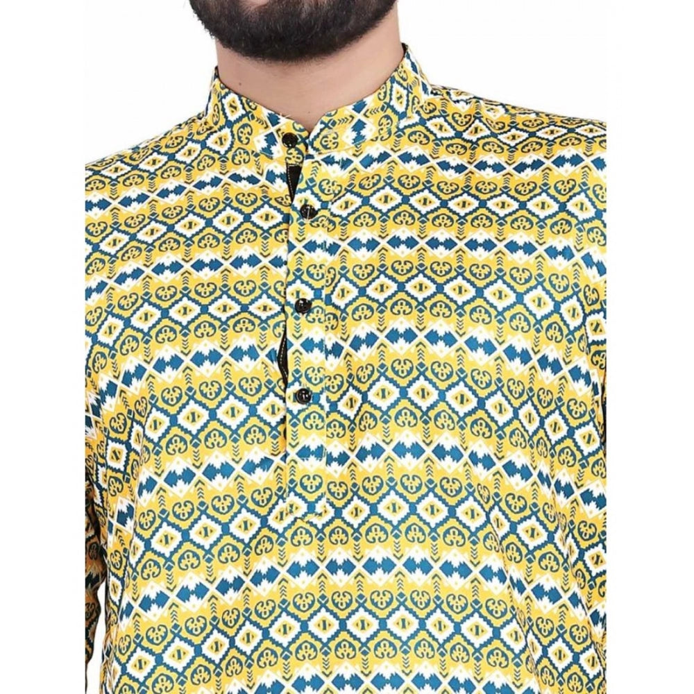 Men's Cotton Blended Printed Full Sleeve Shortkurta (Multicolor) - GillKart