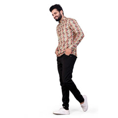 Men's Cotton Blended Printed Full Sleeve Shortkurta (Multicolor) - GillKart