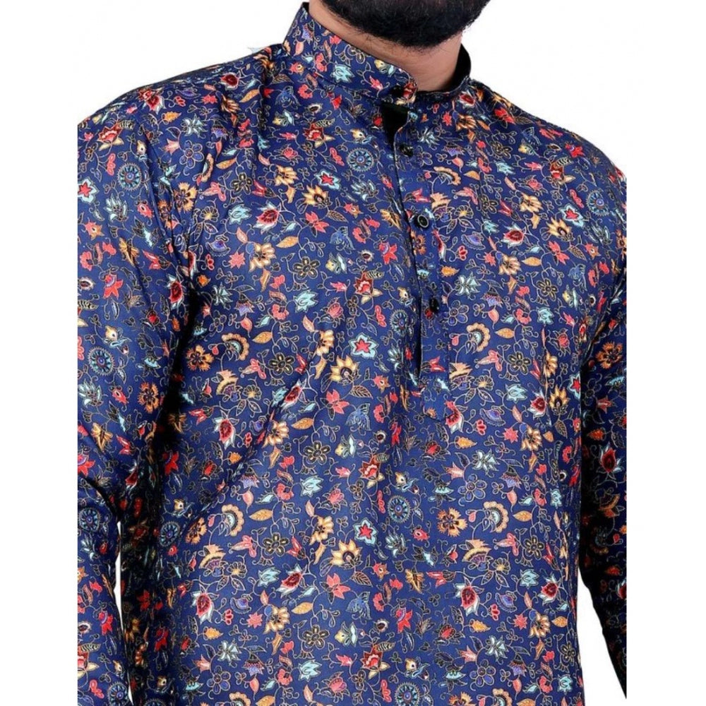 Men's Cotton Blended Printed Full Sleeve Shortkurta (Multicolor) - GillKart