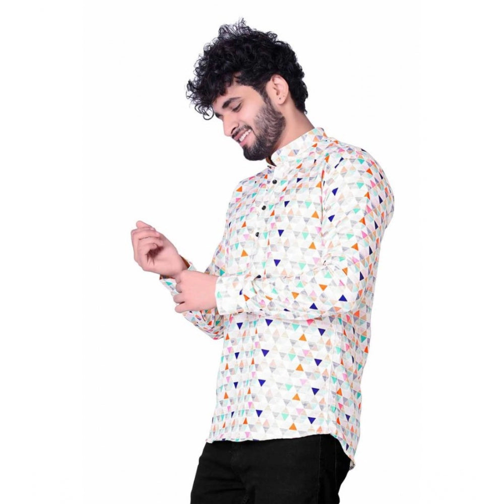 Men's Cotton Blended Printed Full Sleeve Shortkurta (Multicolor) - GillKart